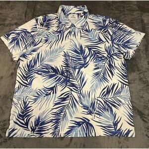 28 Palms Tropical Floral Polo Shirt Blue & White Short Sleeve Mens XXL